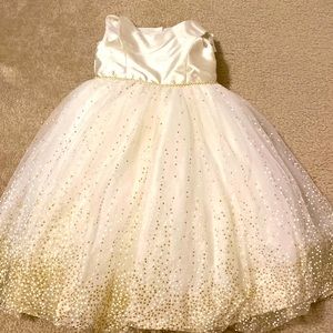 Flower girl dress David’s bridal gold dots